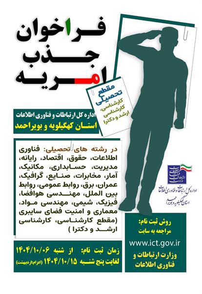 هشتمین مرحله جذب امریه سربازی وزارت ارتباطات و فناوری اطلاعات در دولت چهاردهم